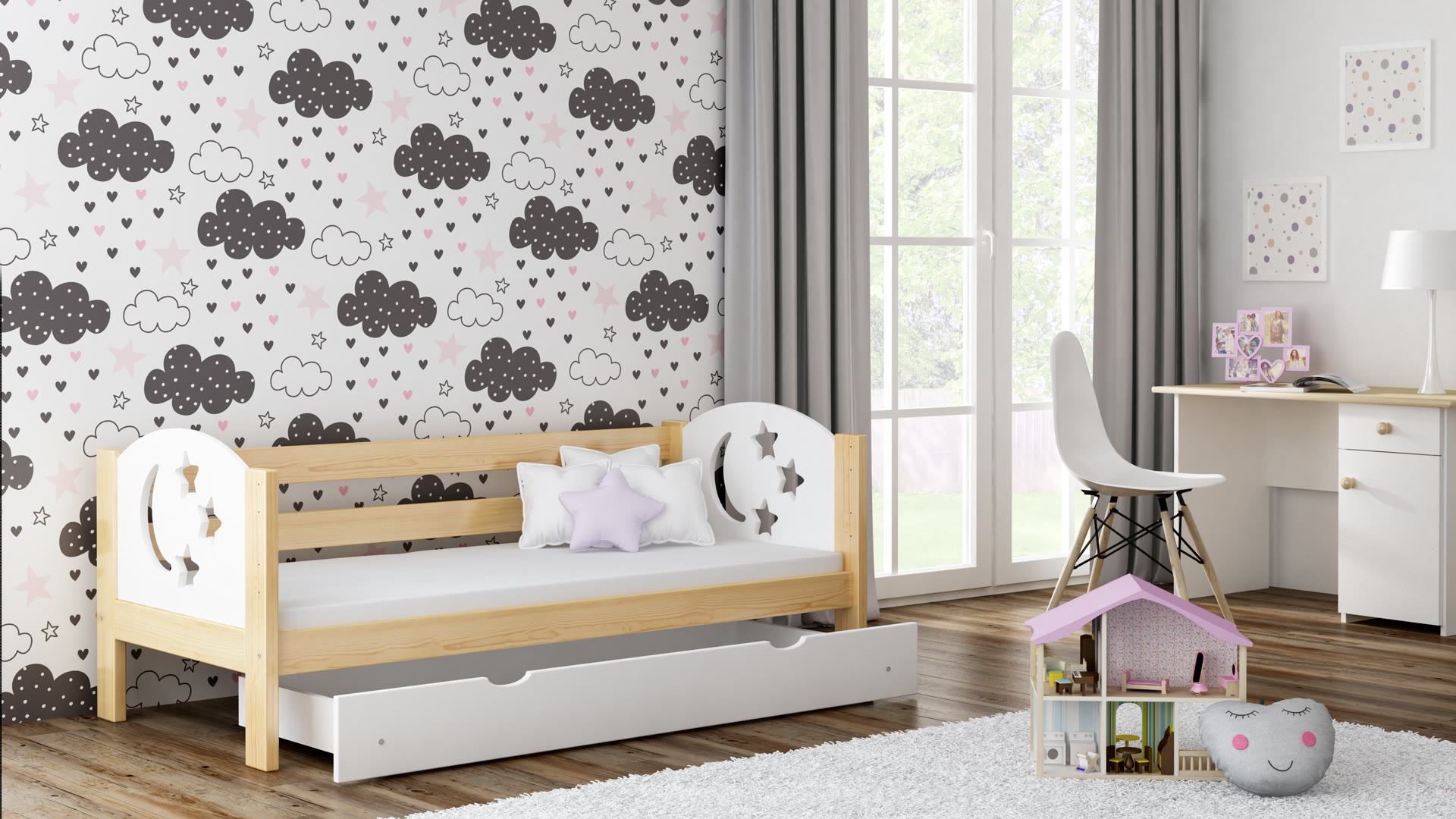 Łóżko dziecięce w jasnej aranżacji